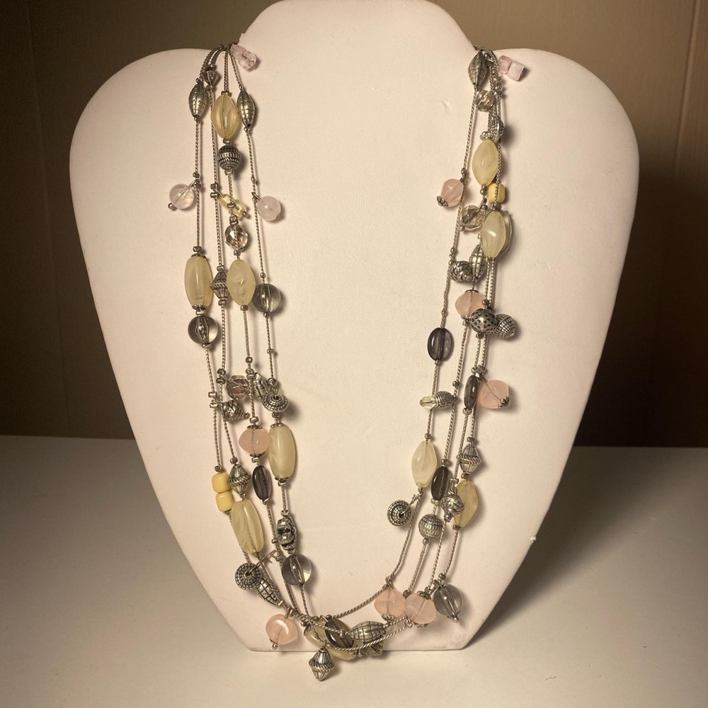 Chico's Silver and Pink Necklace with Organic Vine Design